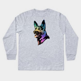 Rainbow Swirl German Shepherd Kids Long Sleeve T-Shirt